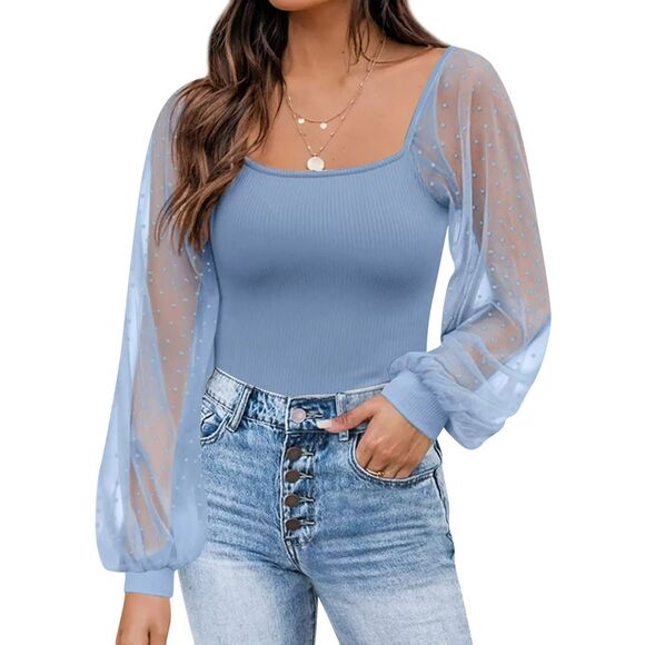 For G and PL Mesh Puff Polka Dot Long Sleeve Blouse Sz L - Picture 1 of 8